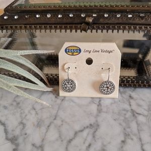 Fossil silver color diamonds earrings NWT